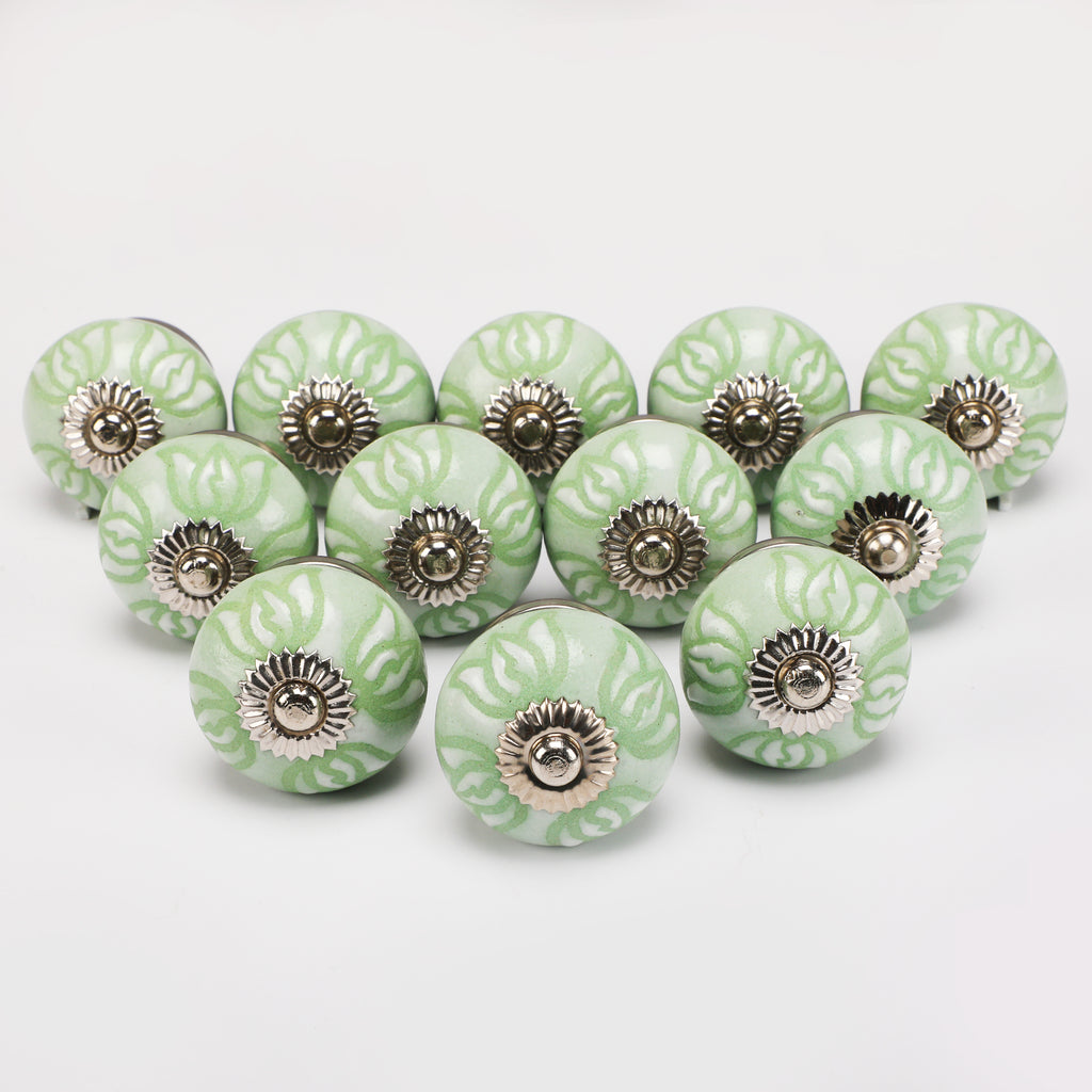 Green Lotus Ceramic Knob - Set Of 6 freeshipping - Decokrafts Store