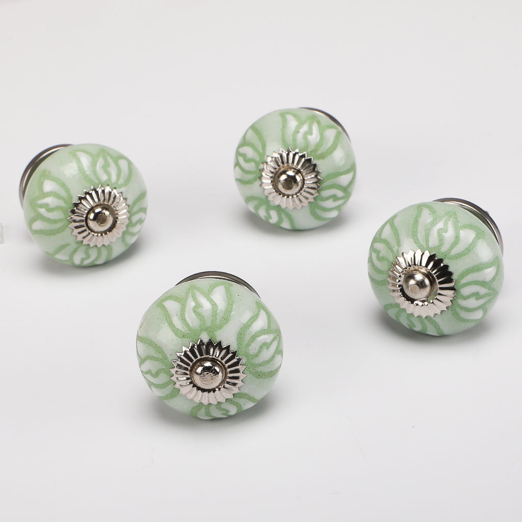 Green Lotus Ceramic Knob - Set Of 6 freeshipping - Decokrafts Store