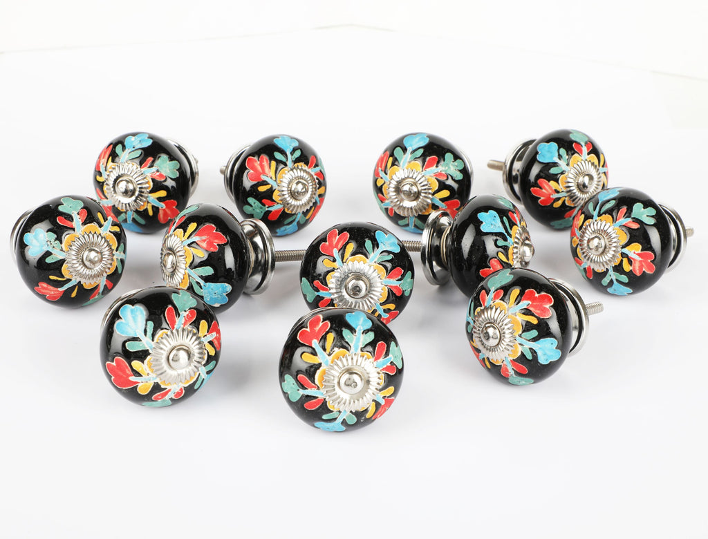 Dark Flower Round Ceramic Knob - Set Of 6 freeshipping - Decokrafts Store