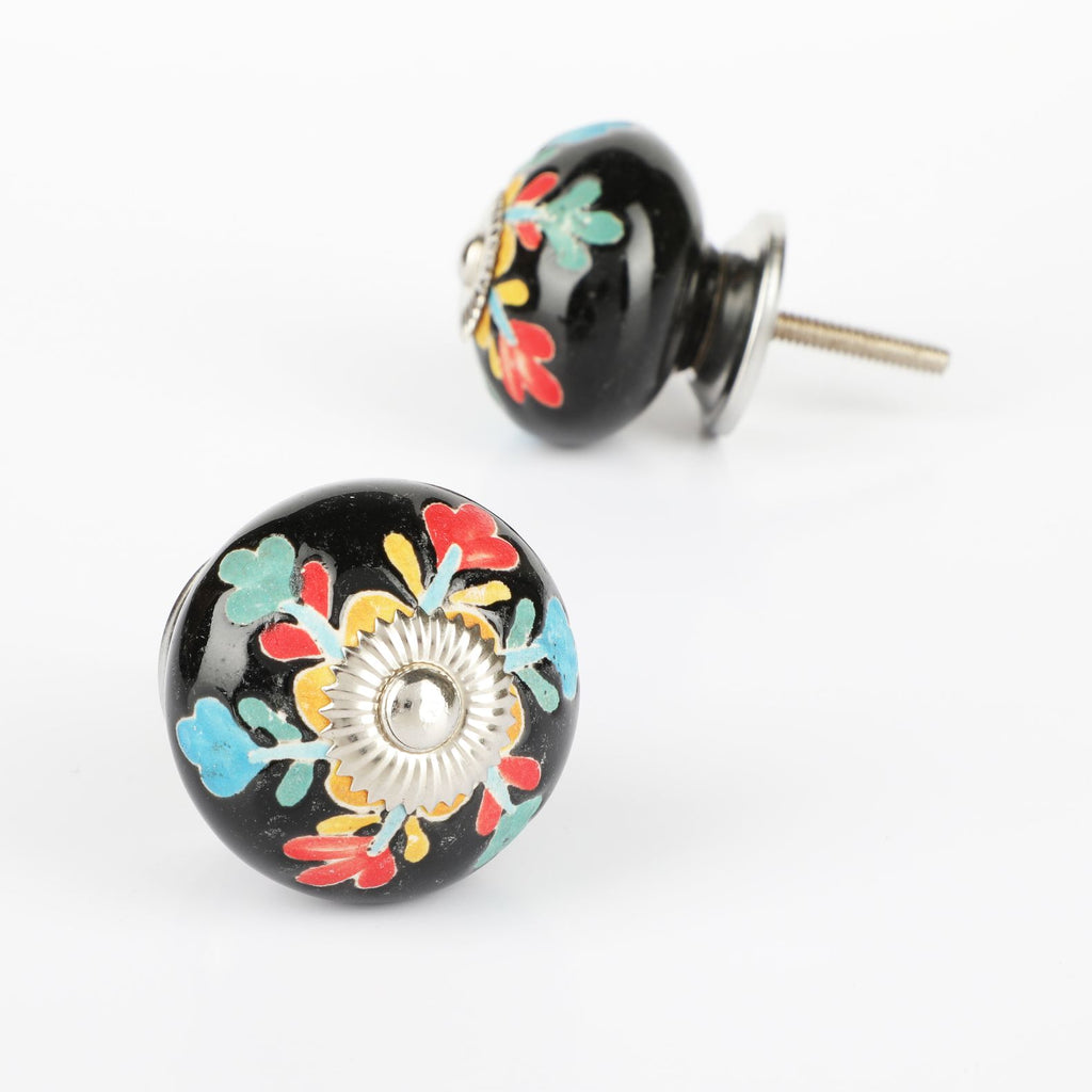 Dark Flower Round Ceramic Knob - Set Of 6 freeshipping - Decokrafts Store