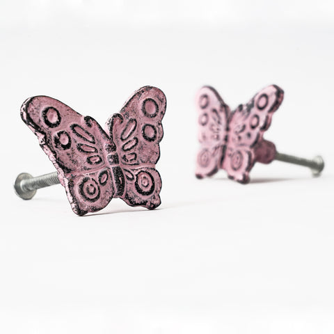 Pink Butterfly Metal Knobs - Set Of 6 freeshipping - Decokrafts Store