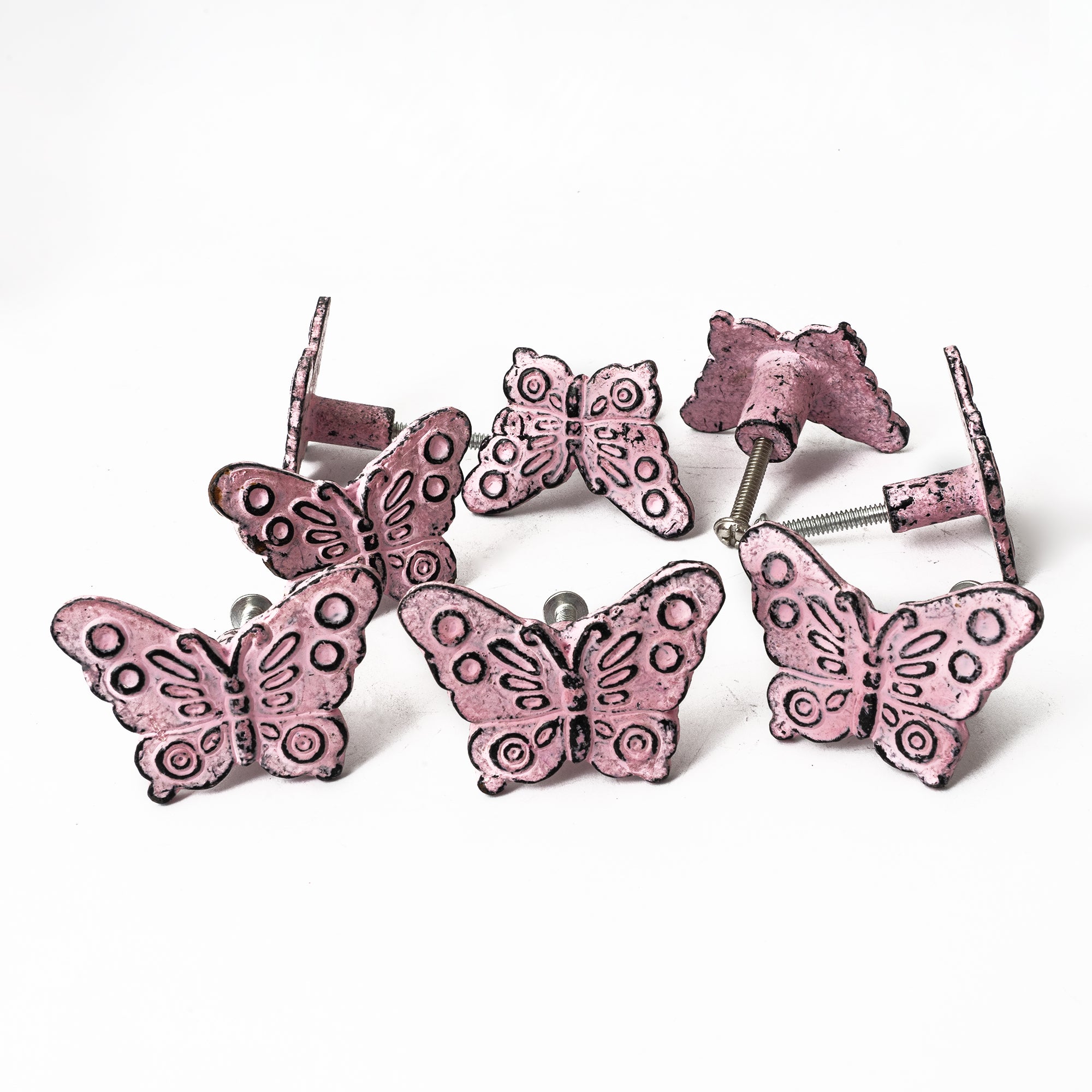 Pink Butterfly Metal Knobs - Set Of 6 freeshipping - Decokrafts Store