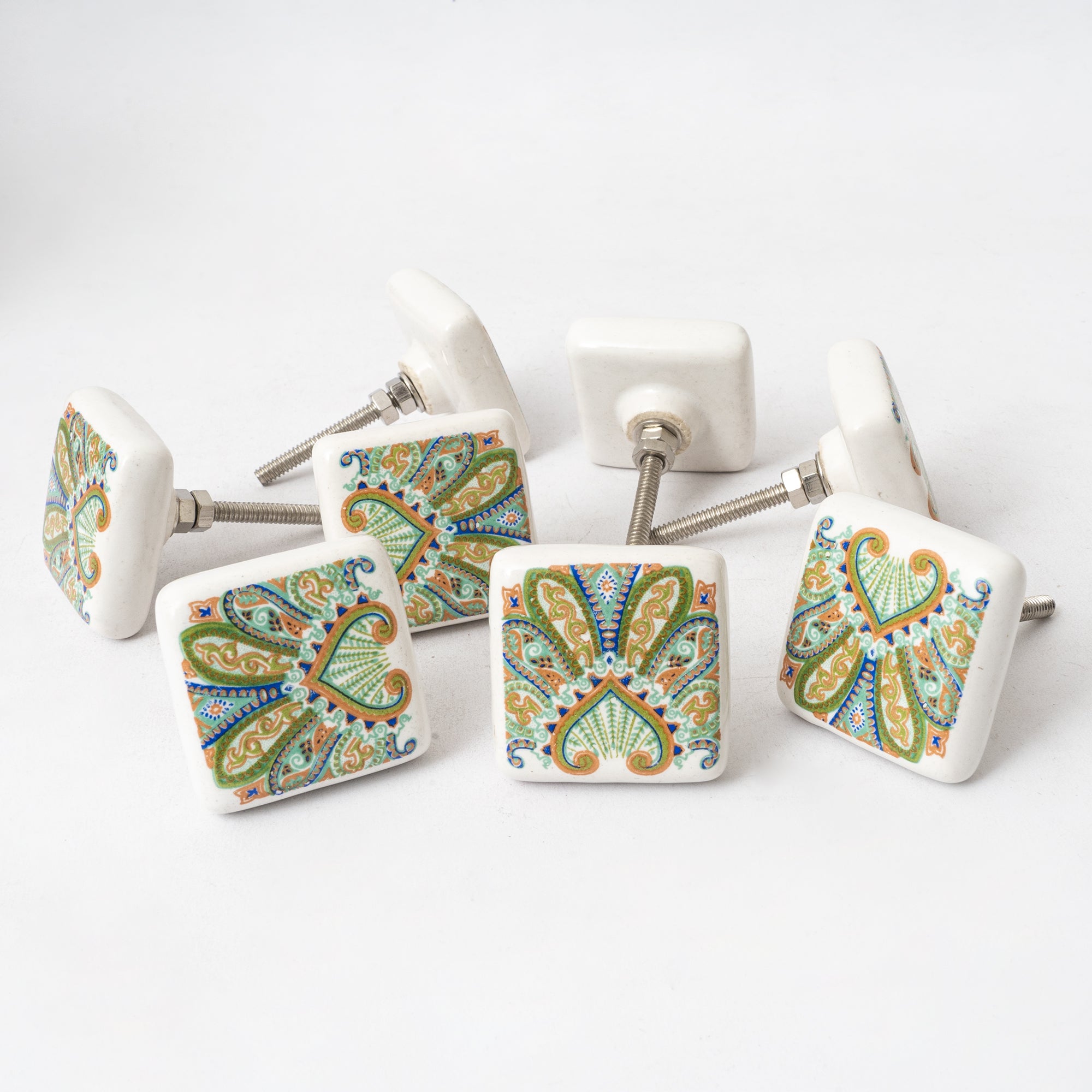 Indiage Square Ceramic Knobs - Set Of 6