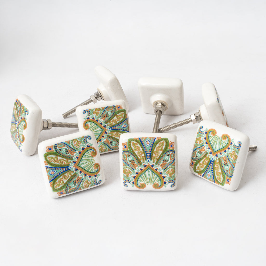 Indiage Square Ceramic Knobs - Set Of 6