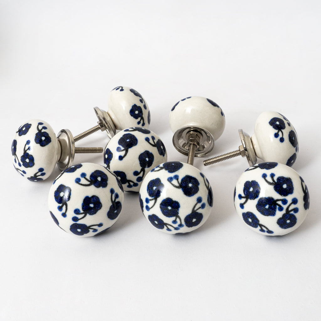 Dameflower Round Ceramic Knobs - Set Of 6