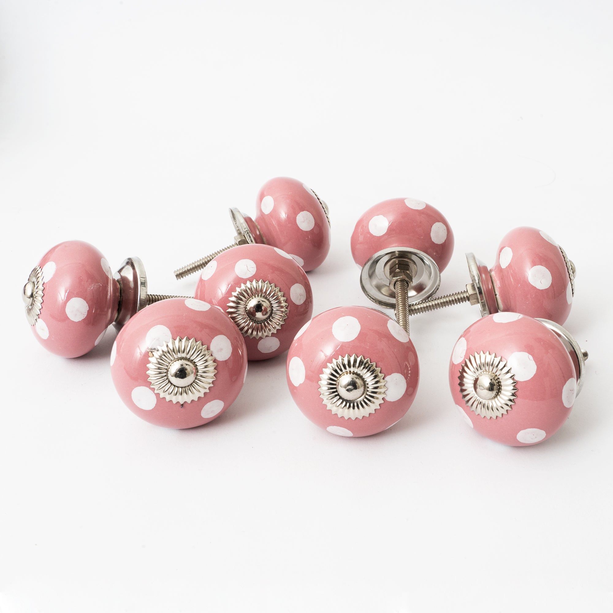 Polkapink Round Ceramic Knobs - Set Of 6