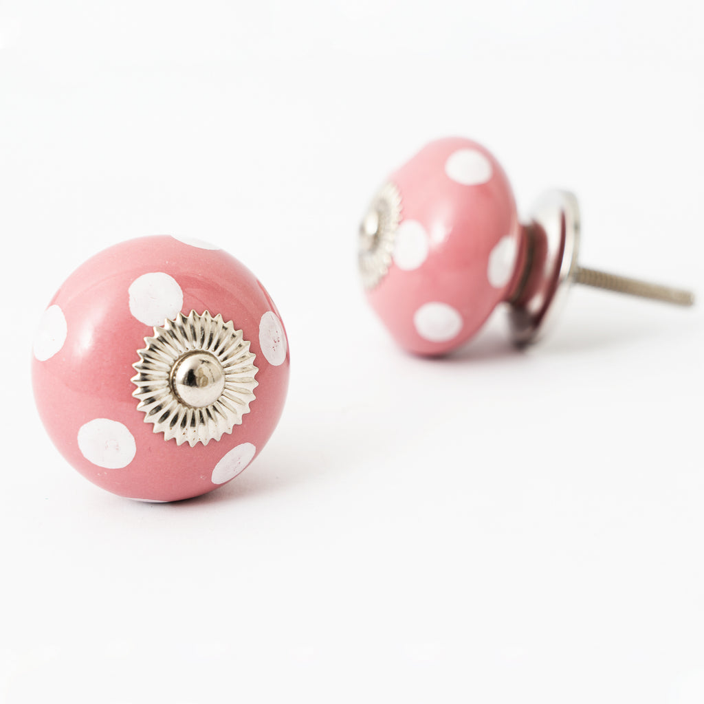 Polkapink Round Ceramic Knobs - Set Of 6