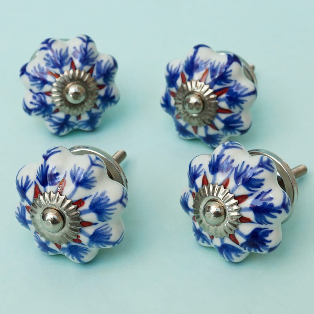 Blue Handpainted Ceramic Knob - Set Of 6 freeshipping - Decokrafts Store