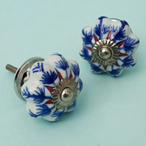 Blue Handpainted Ceramic Knob - Set Of 6 freeshipping - Decokrafts Store