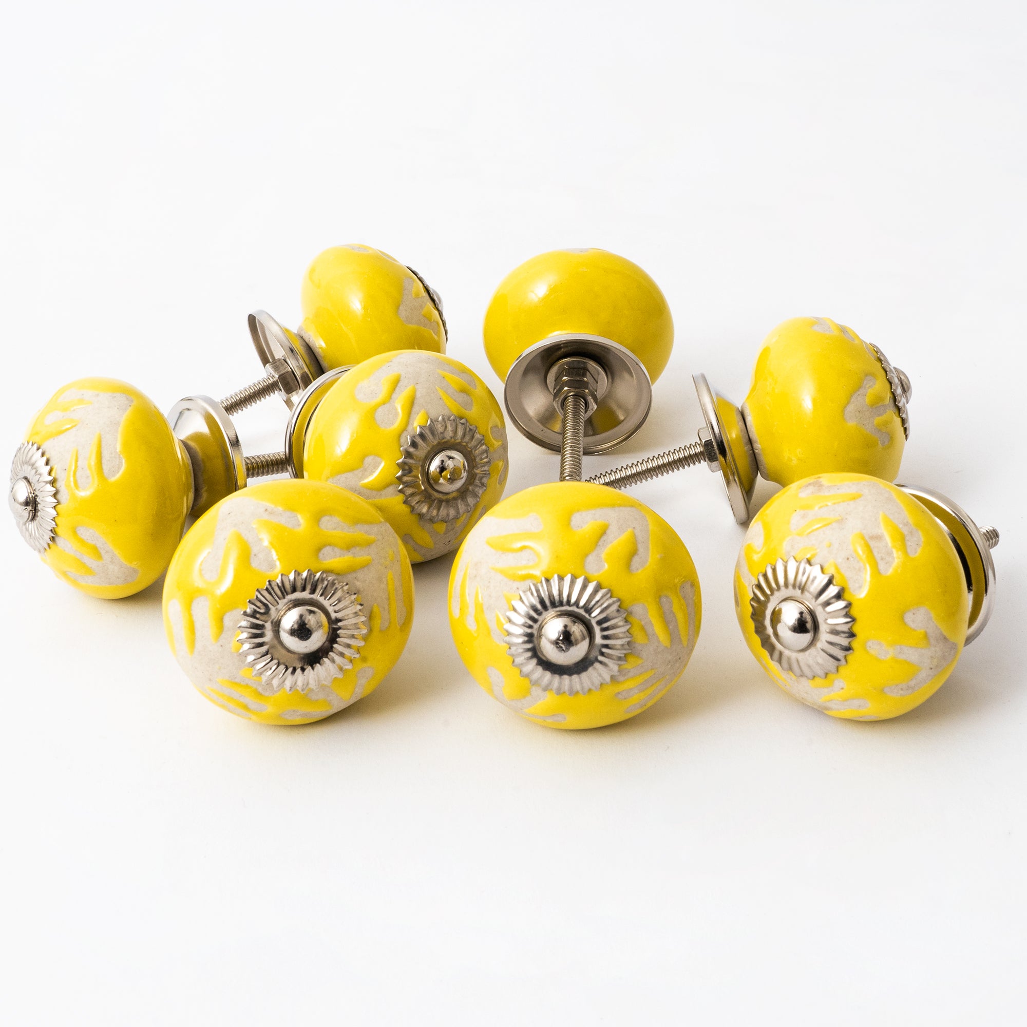 Yellow Martha Round Ceramic Knobs - Set Of 6