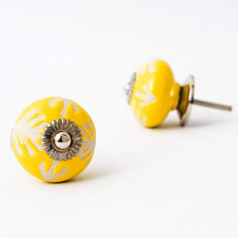 Yellow Martha Round Ceramic Knobs - Set Of 6