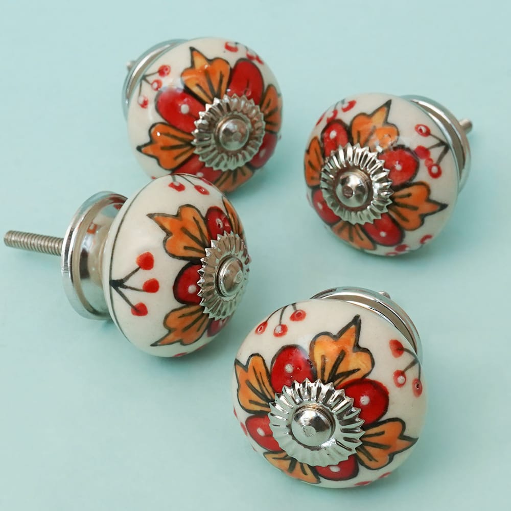 Colorful Big Flower Ceramic Knob - Set Of 6 freeshipping - Decokrafts Store