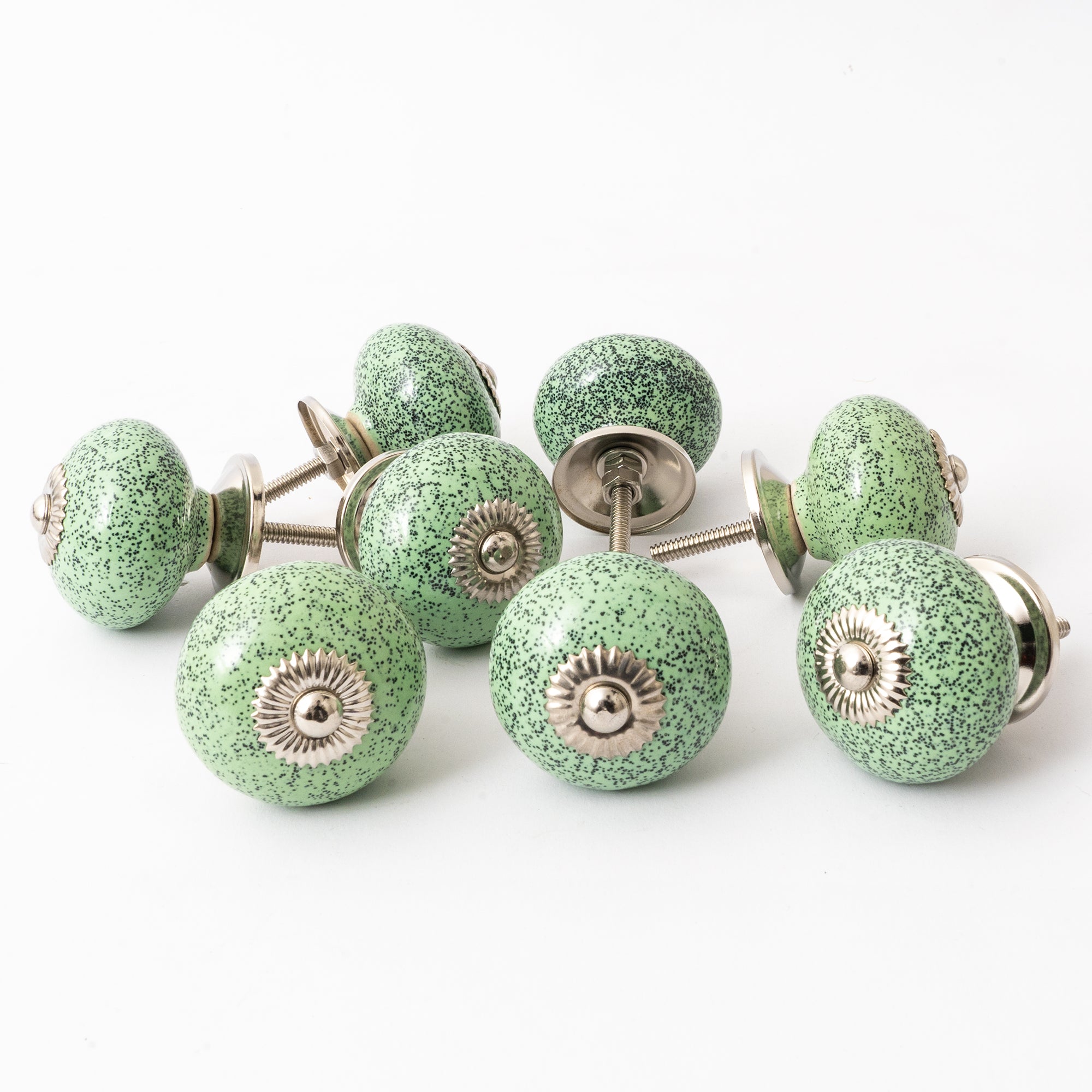 Green Bush Round Ceramic Knobs - Set Of 6