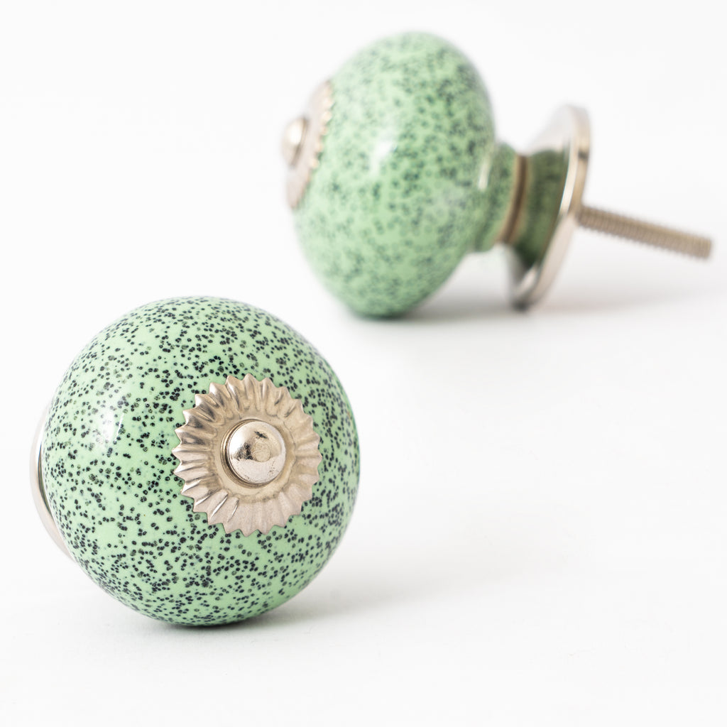 Green Bush Round Ceramic Knobs - Set Of 6