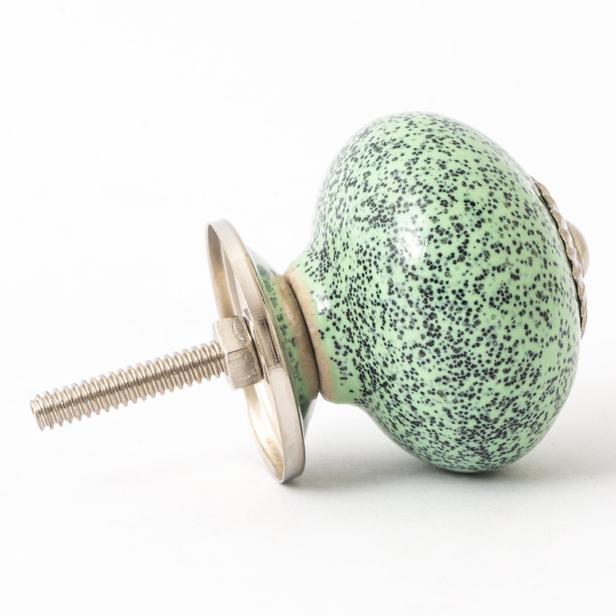 Green Bush Round Ceramic Knobs - Set Of 6