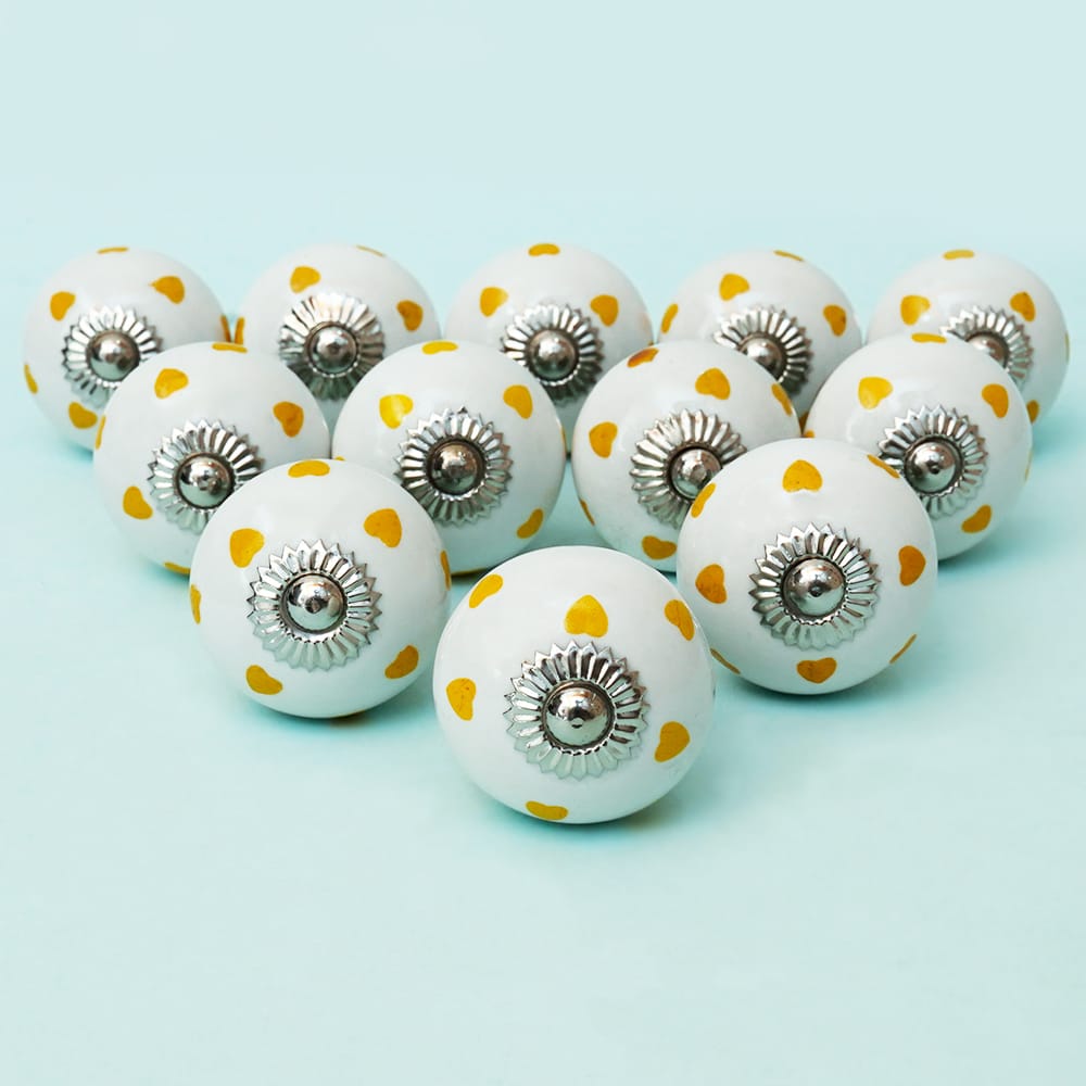 Yellow Tiny Hearts Ceramic Knob - Set Of 6 freeshipping - Decokrafts Store