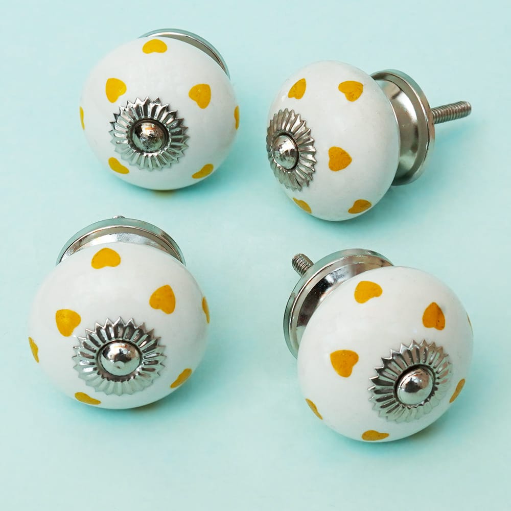 Yellow Tiny Hearts Ceramic Knob - Set Of 6 freeshipping - Decokrafts Store