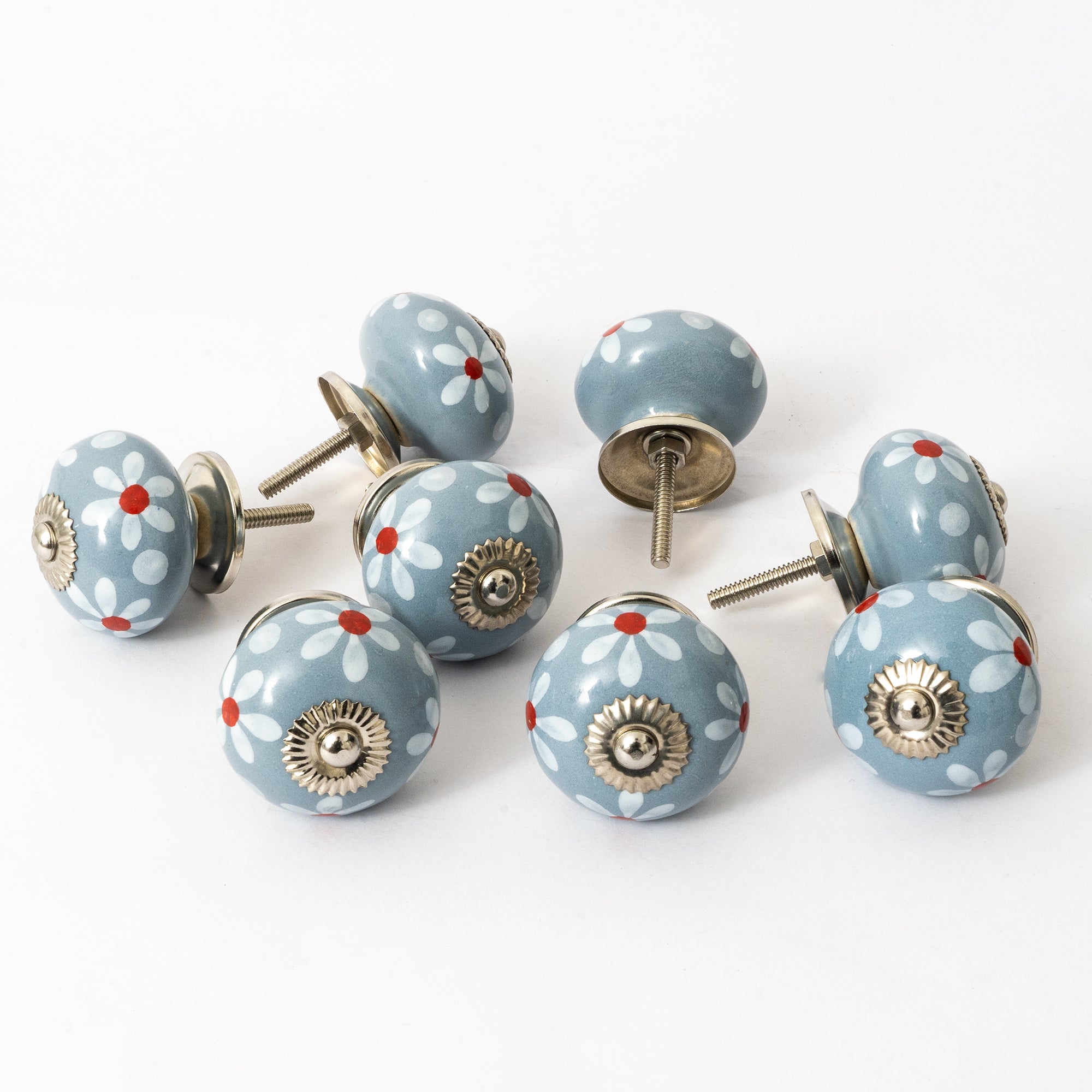 Dandlion Grey Round Ceramic Knobs - Set Of 6