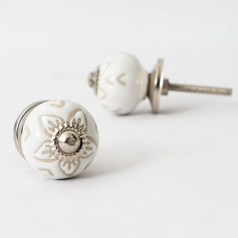 Star Flower Round Miniso Ceramic Knobs - Set Of 6