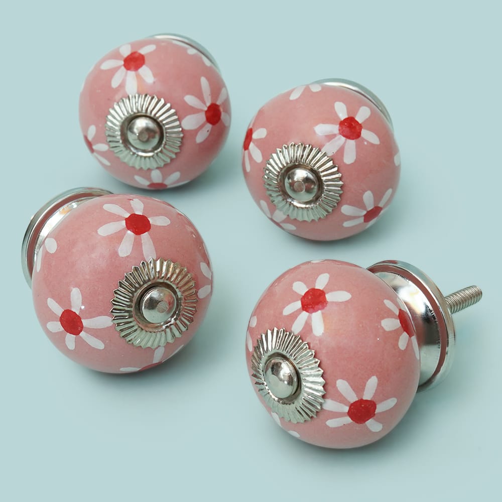 Pink Flower Painted Ceramic Knob - Set Of 6 freeshipping - Decokrafts Store