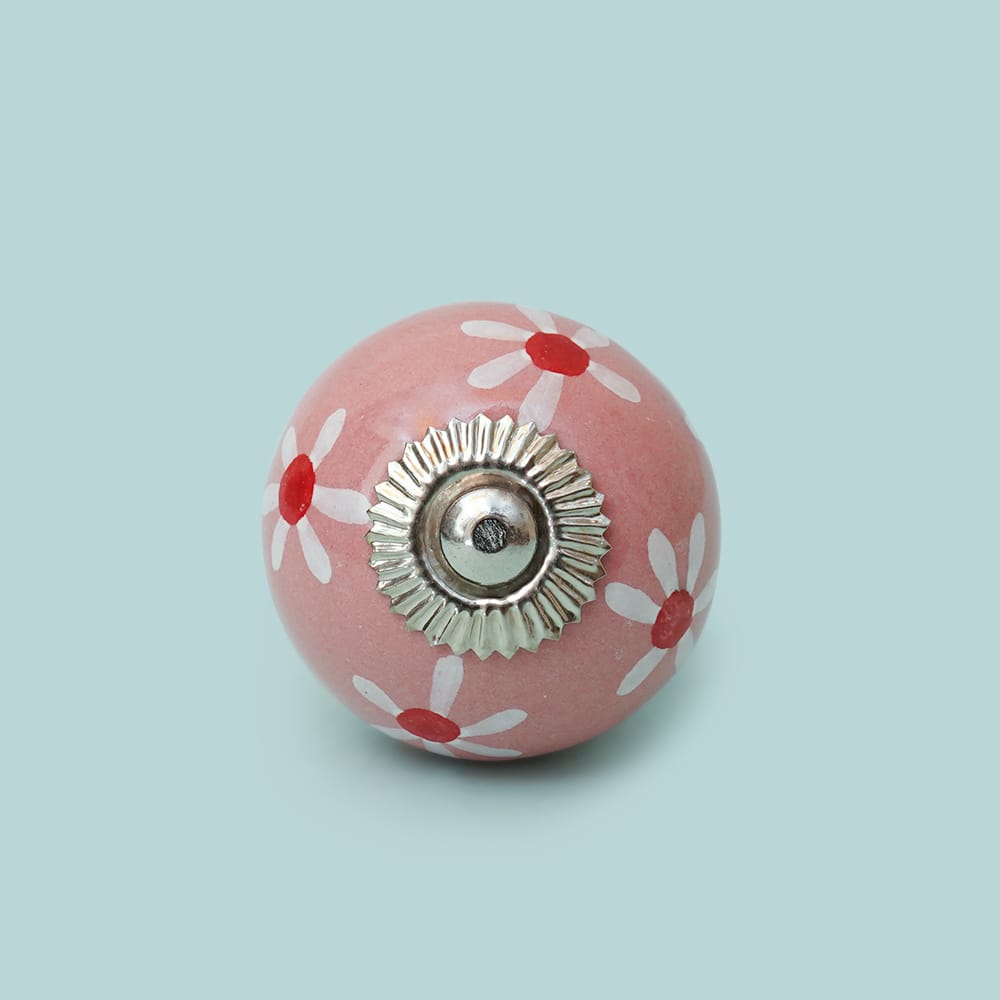 Pink Flower Painted Ceramic Knob - Set Of 6 freeshipping - Decokrafts Store