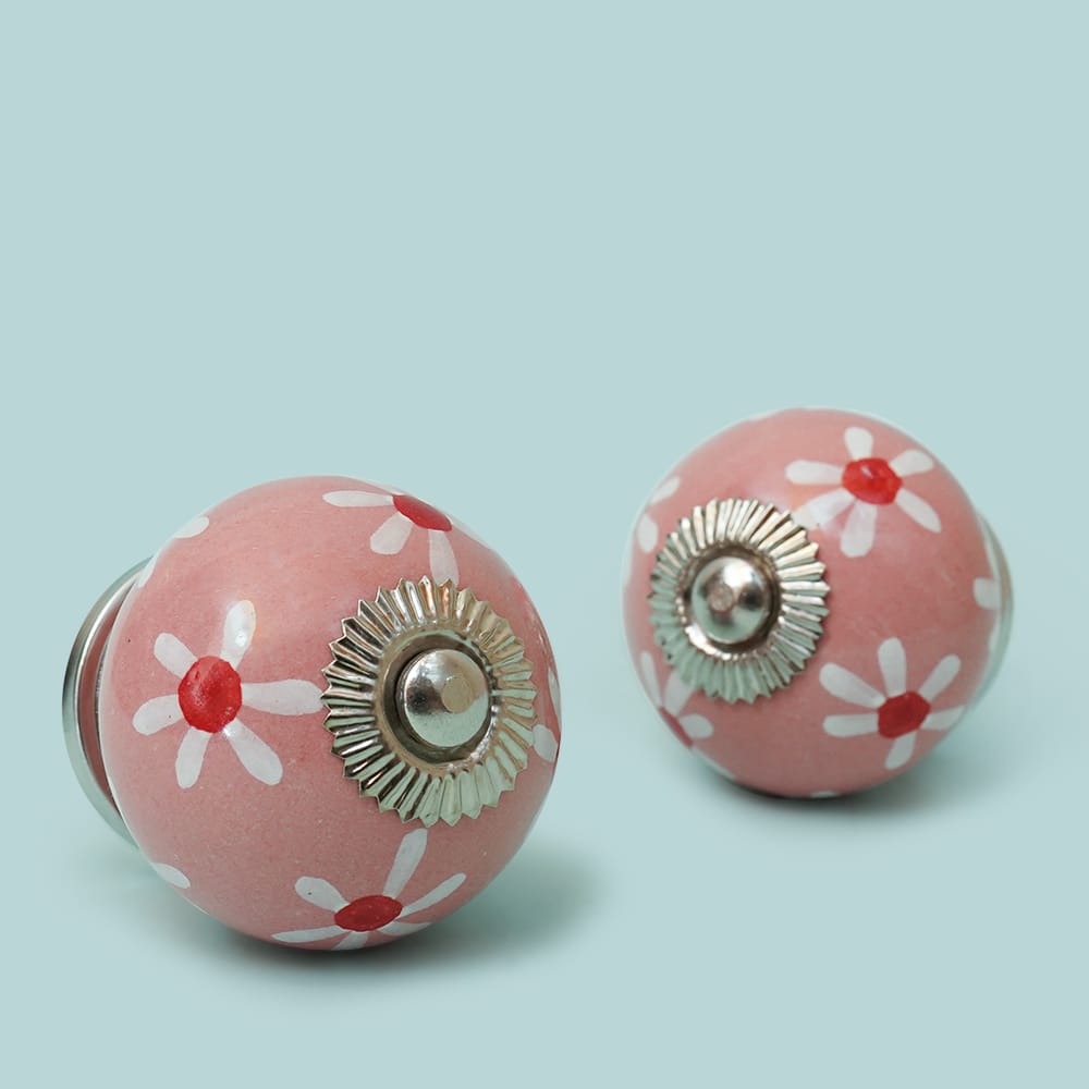 Pink Flower Painted Ceramic Knob - Set Of 6 freeshipping - Decokrafts Store