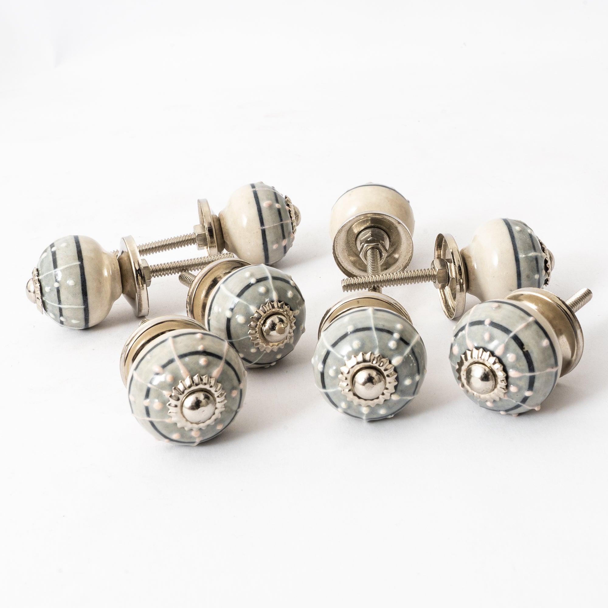 Grey Ocupy Round Miniso Ceramic Knobs - Set Of 6