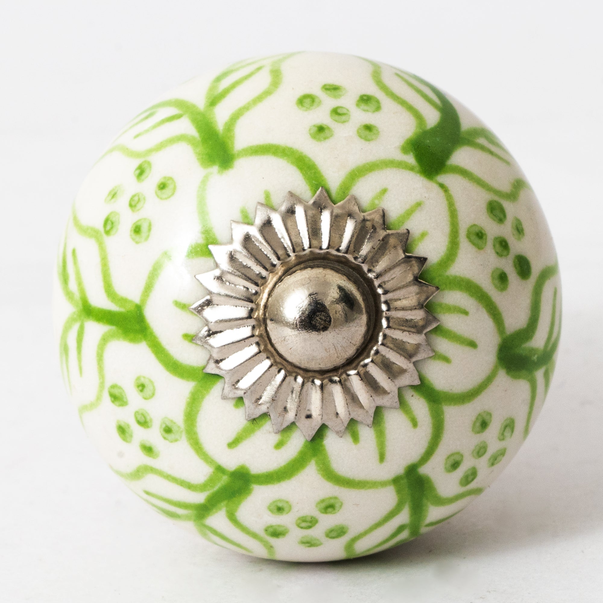 Green Pettles Round Ceramic Knobs - Set Of 6