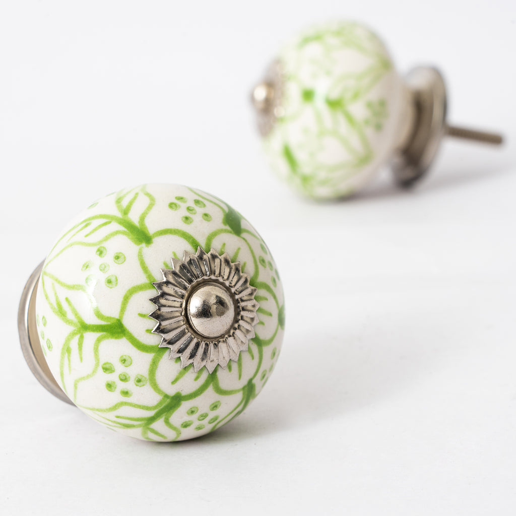 Green Pettles Round Ceramic Knobs - Set Of 6