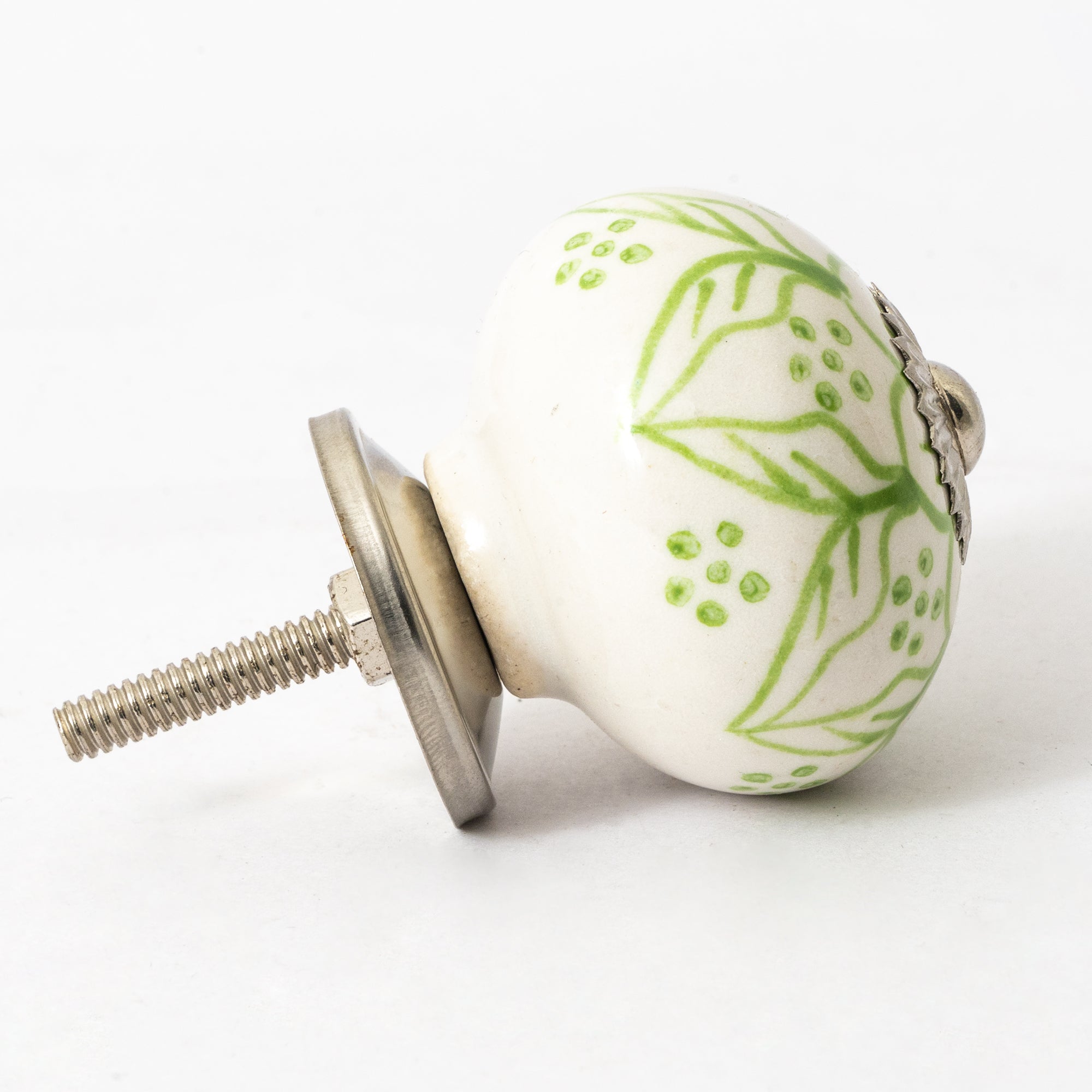 Green Pettles Round Ceramic Knobs - Set Of 6