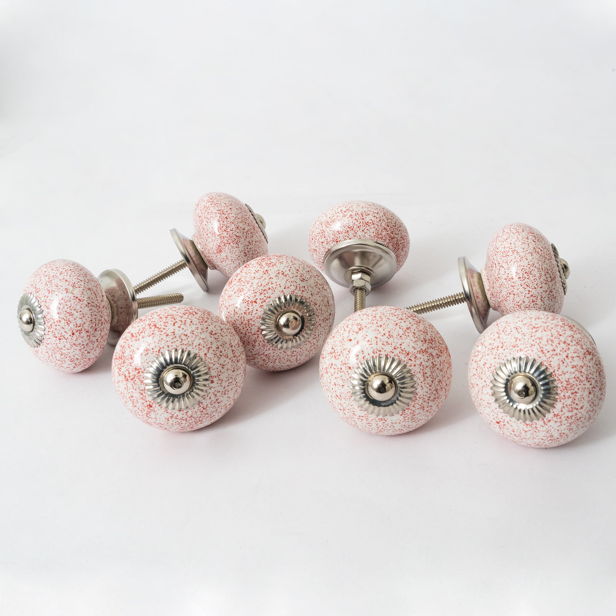 Distress Pink Round Ceramic Knobs - Set Of 6