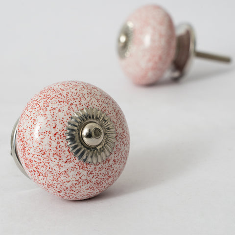 Distress Pink Round Ceramic Knobs - Set Of 6