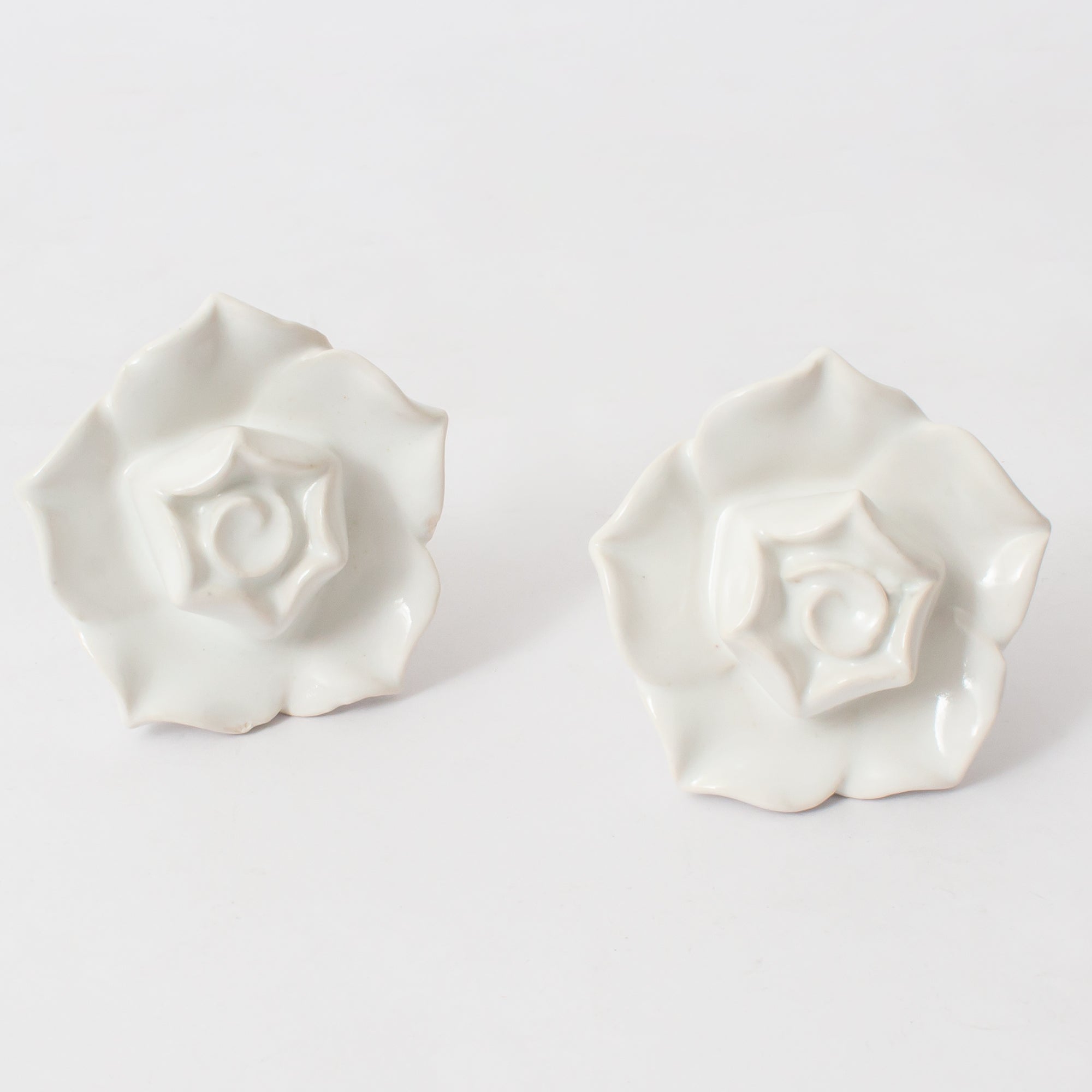 White Rose Floral Ceramic Knobs - Set Of 6