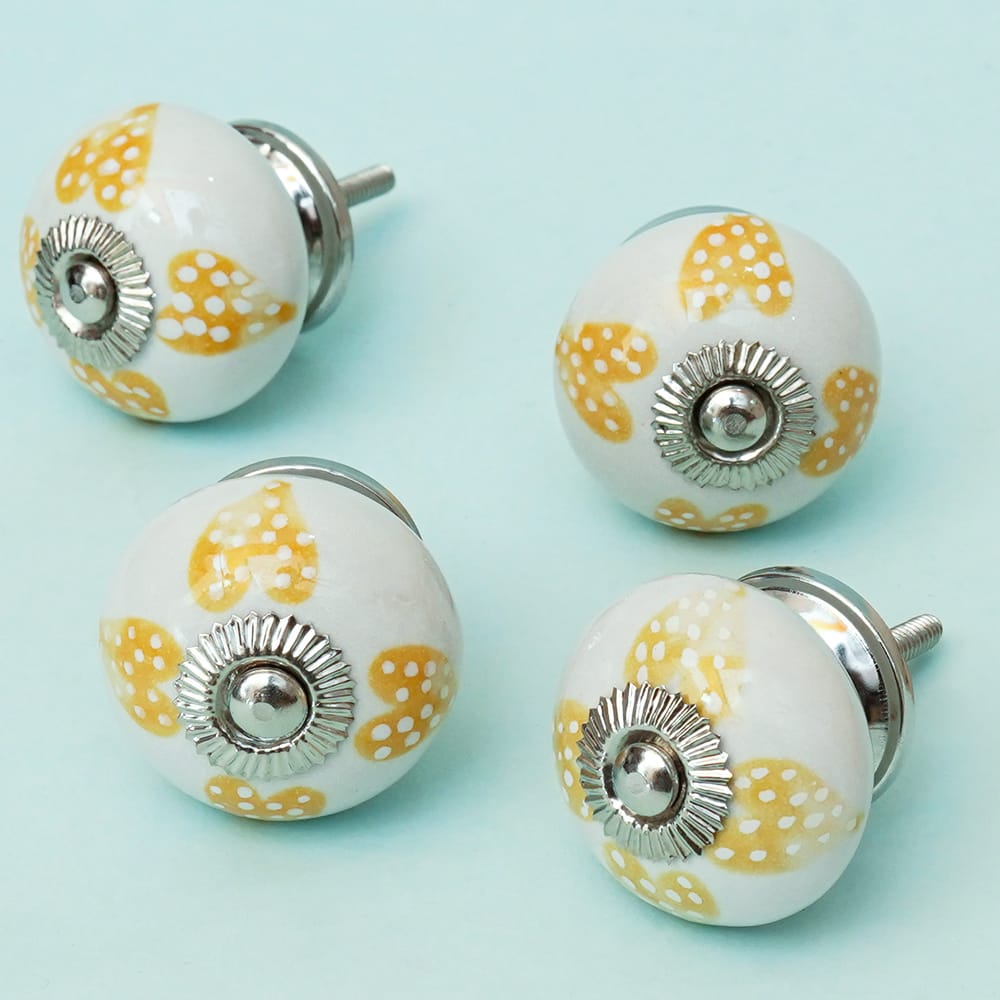 Yellow Heart Painted Ceramic Knob - Set Of 6 freeshipping - Decokrafts Store