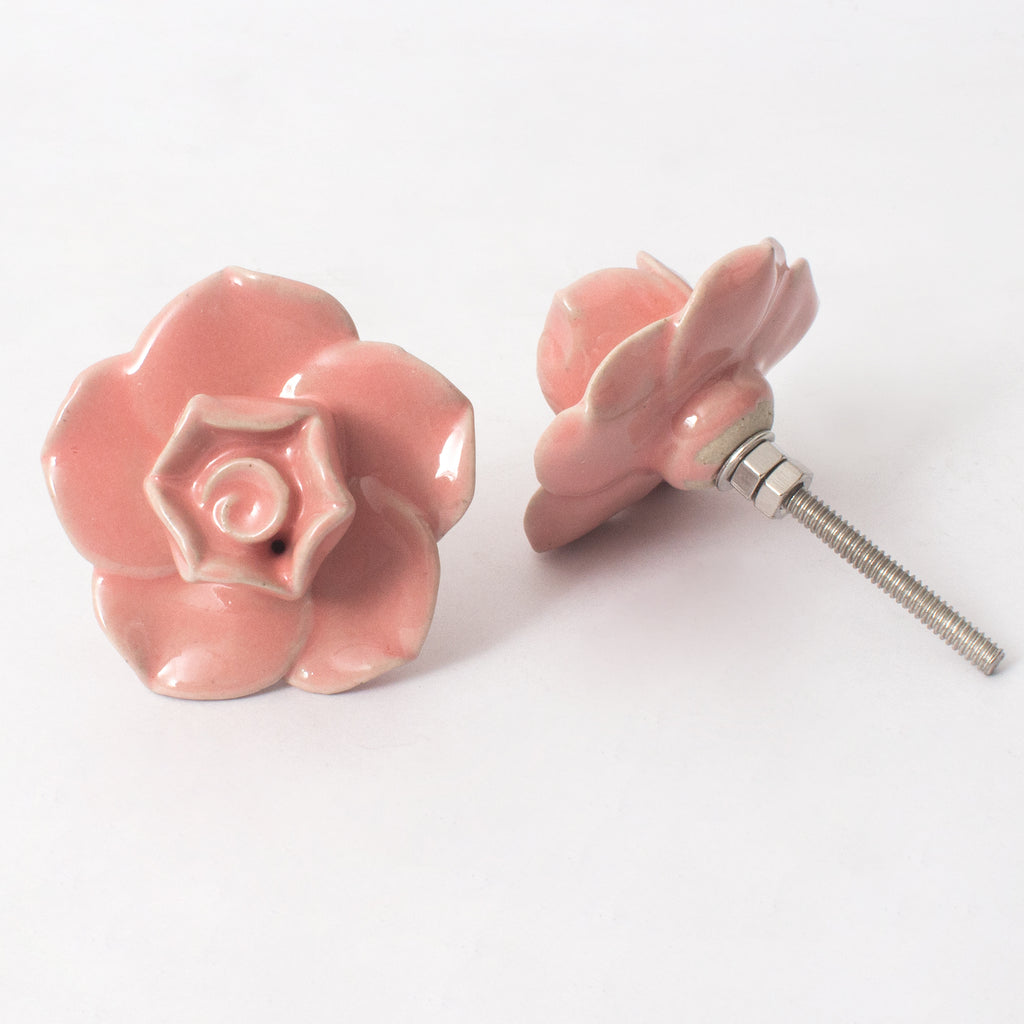 Pink Rose Ceramic Knobs - Set Of 6