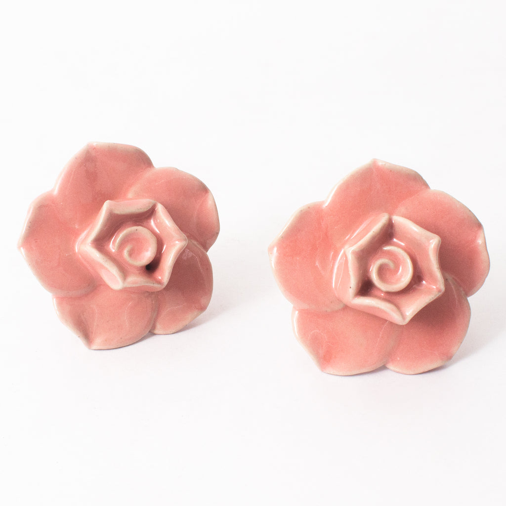 Pink Rose Ceramic Knobs - Set Of 6