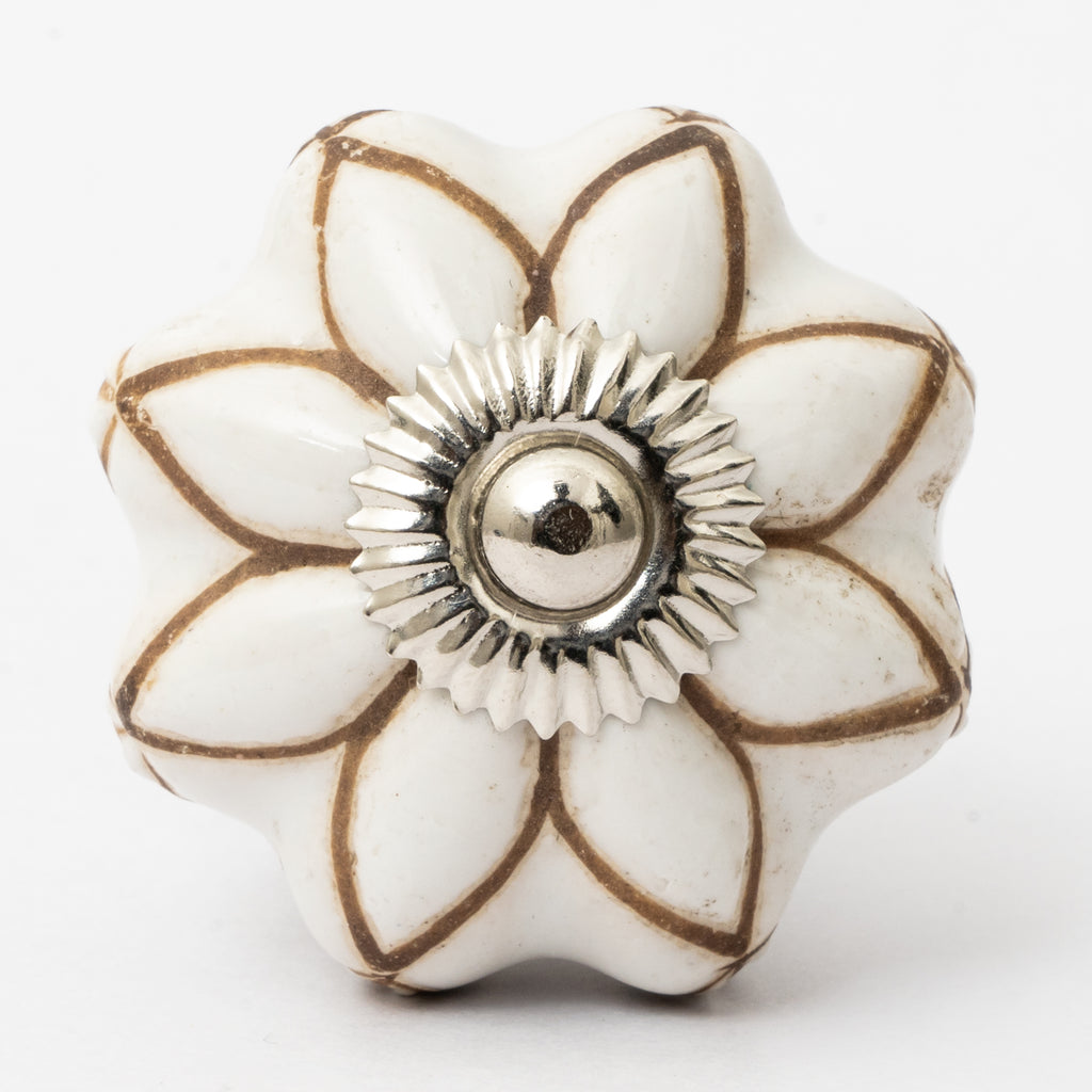 White Pettle Pumpkin Ceramic Knobs - Set Of 6