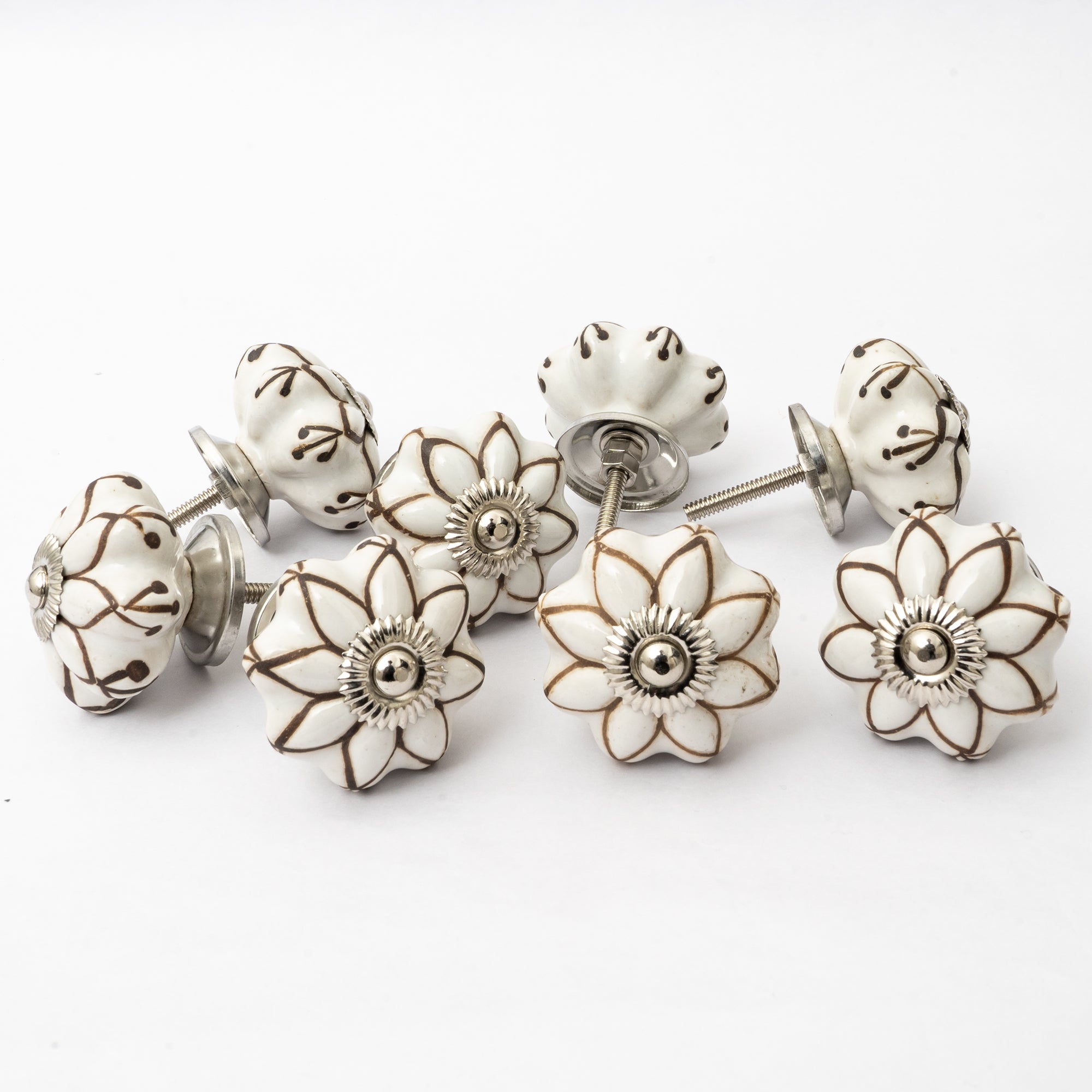 White Pettle Pumpkin Ceramic Knobs - Set Of 6