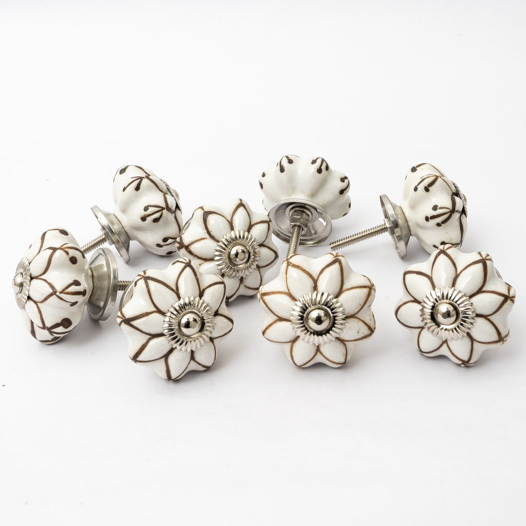 White Pettle Pumpkin Ceramic Knobs - Set Of 6