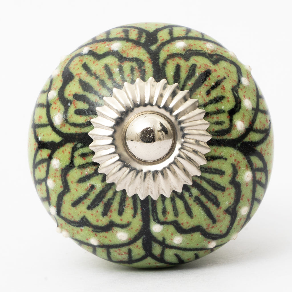 Wild Green Round Ceramic Knobs - Set Of 6