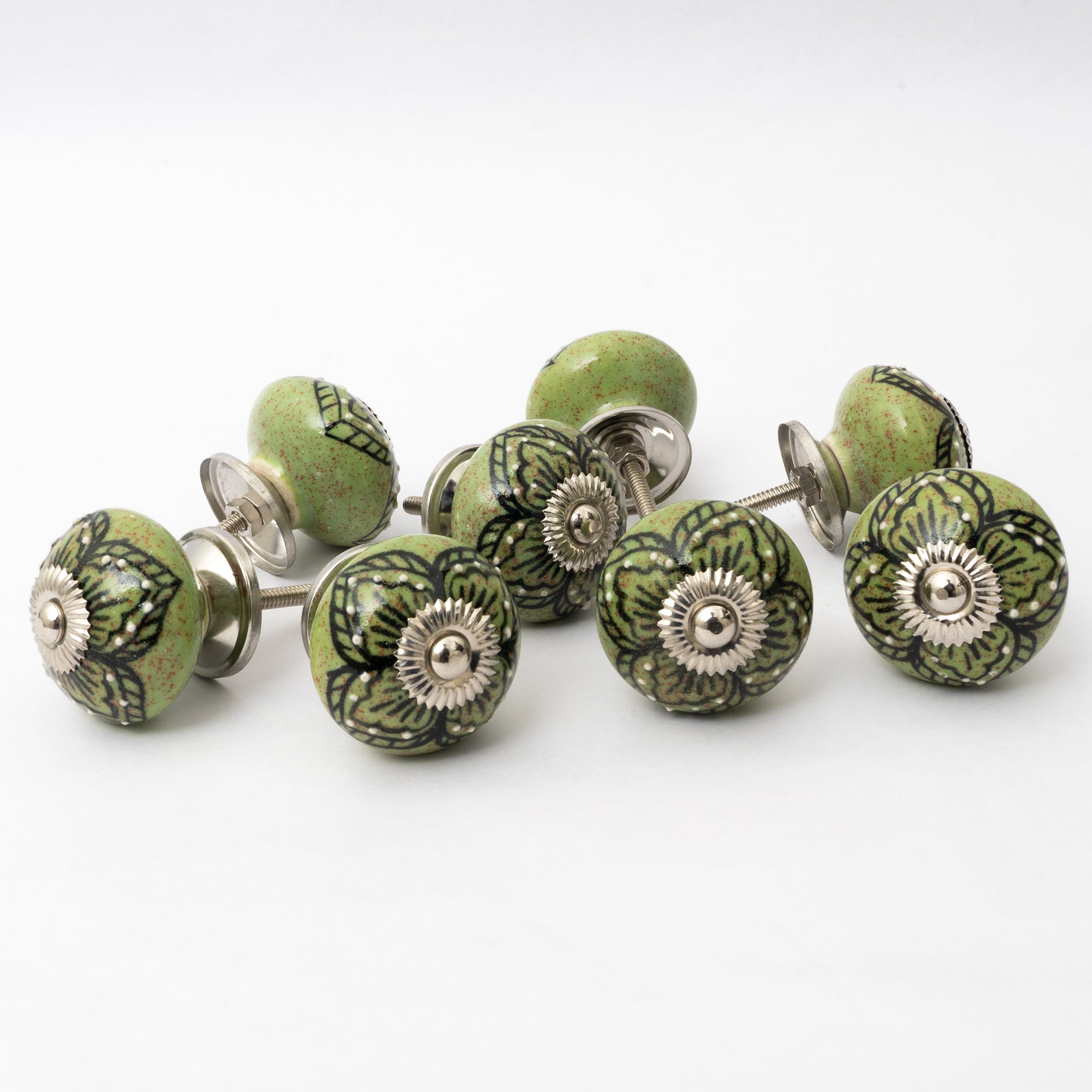 Wild Green Round Ceramic Knobs - Set Of 6