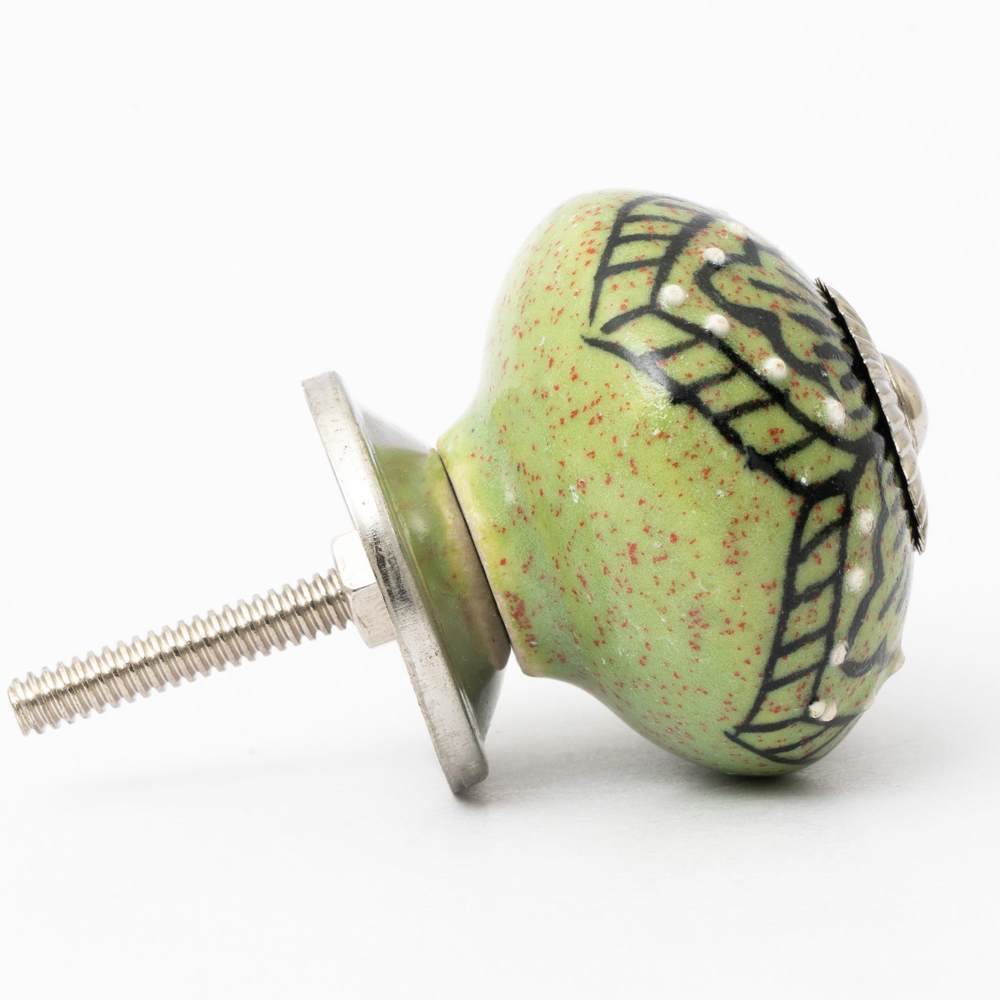 Wild Green Round Ceramic Knobs - Set Of 6