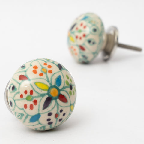 Leaf Canvas Round Ceramic Knobs - Set Of 6