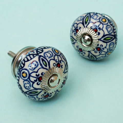 Blue Handpainted Round Ceramic Knob - Set Of 6 freeshipping - Decokrafts Store