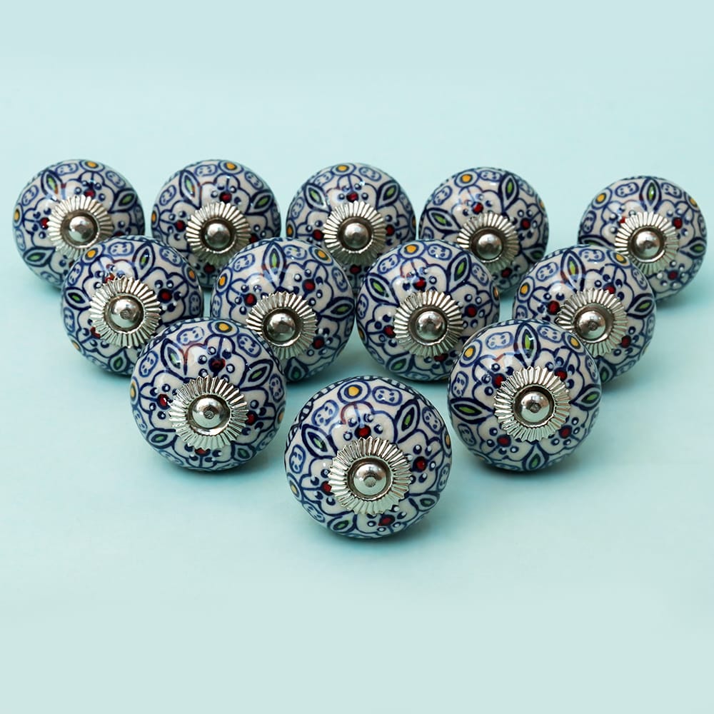 Blue Handpainted Round Ceramic Knob - Set Of 6 freeshipping - Decokrafts Store