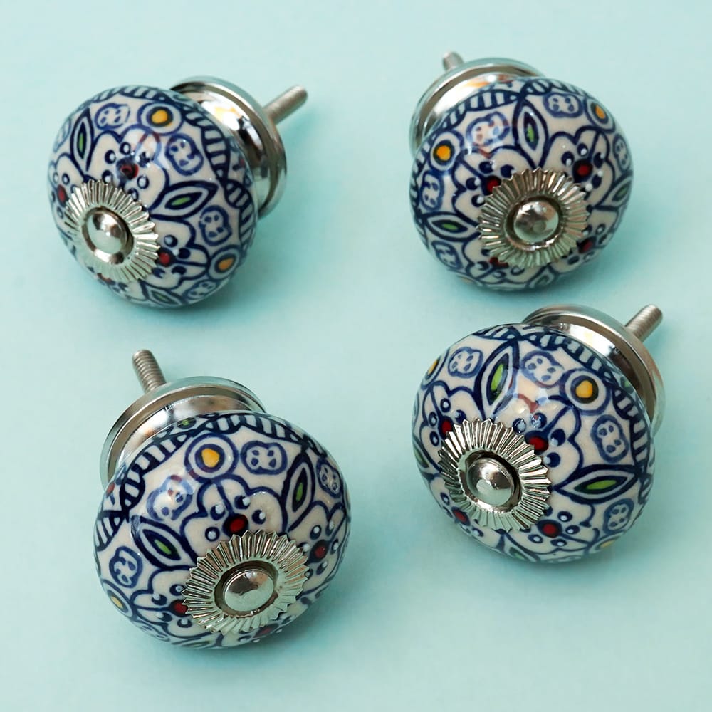 Blue Handpainted Round Ceramic Knob - Set Of 6 freeshipping - Decokrafts Store