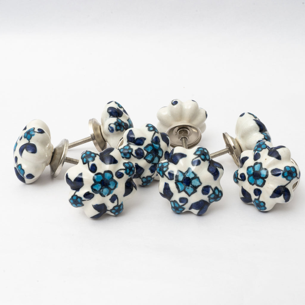 Mini Flowers Painted Pumpkin Ceramic Knobs - Set Of 6