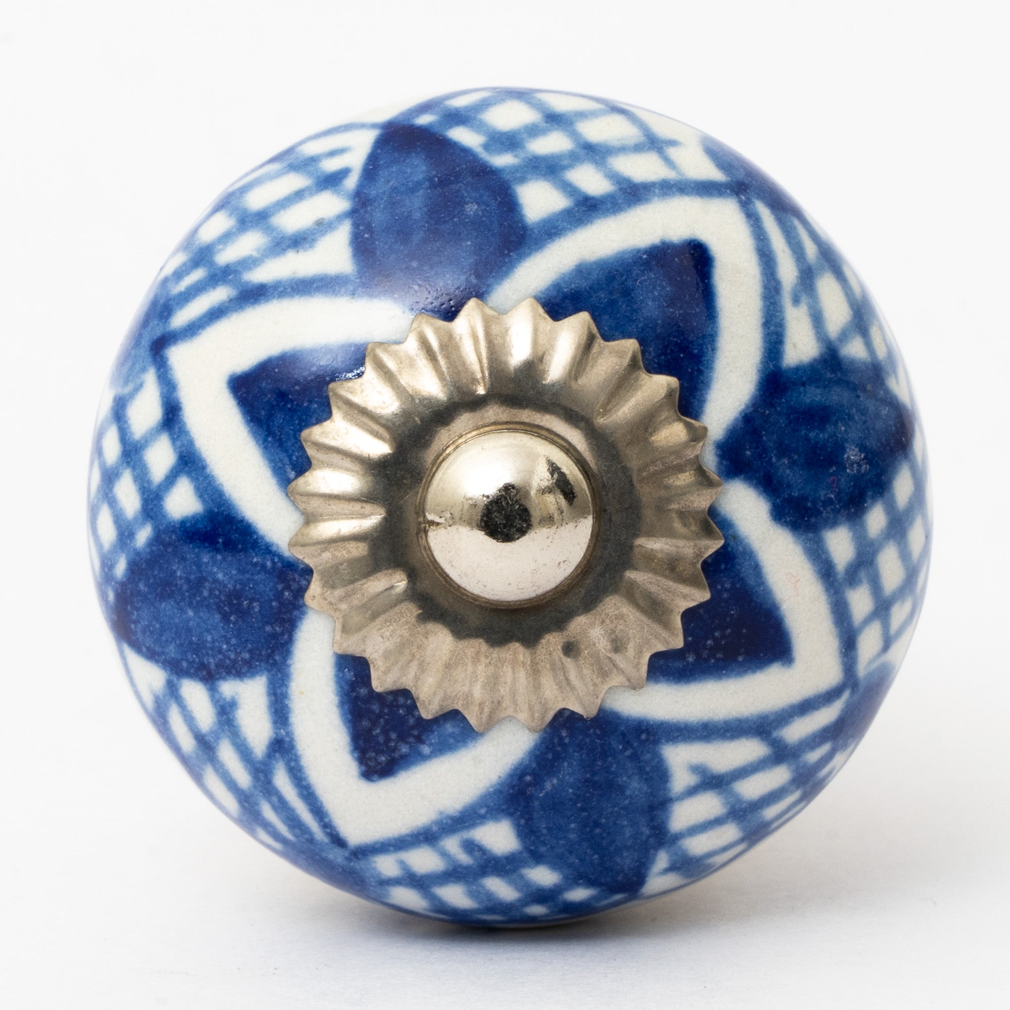 Blue Canvas Flower Round Ceramic Knobs - Set Of 6