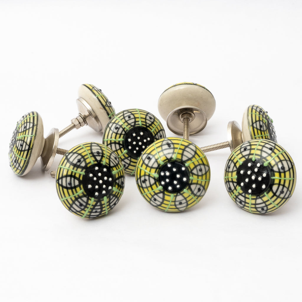 Dazzling Green Round Ceramic Knobs - Set Of 6