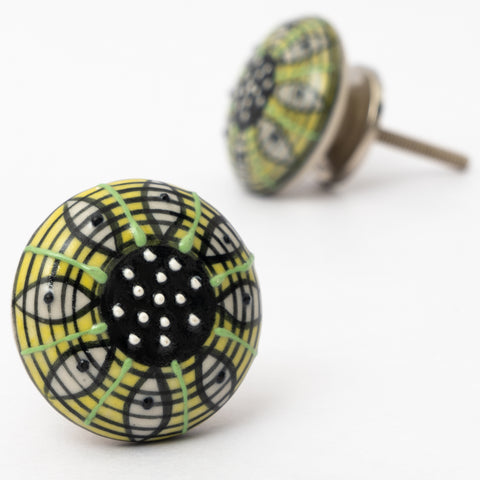 Dazzling Green Round Ceramic Knobs - Set Of 6